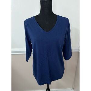 Hue V-Neck Navy 3/4 Sleeve Blouse Size Large